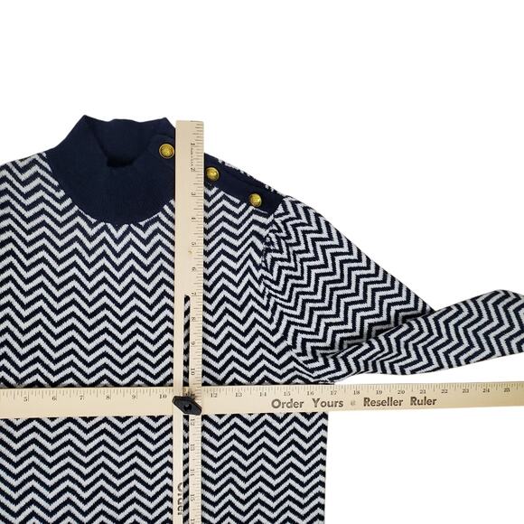 NEW J Crew Button Detail Mockneck Sweater Herringbone XS Blue White Alpaca Blend - Picture 12 of 13